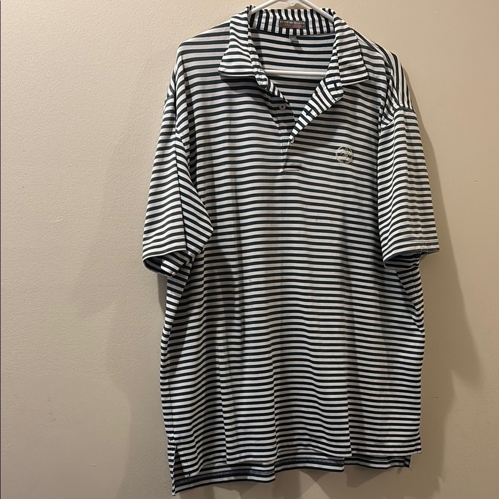 Peter Millar green and White Striped golf Polo Shirt - size XL